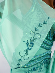 Vintage 2000s Teal Beaded Chiffon Gown with Scarf - XS