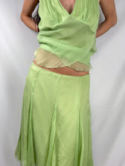 Renato Nucci 2000s Apple Green Silk Chiffon Set - Top / Skirt - M
