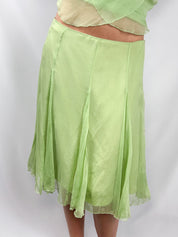 Renato Nucci 2000s Apple Green Silk Chiffon Set - Top / Skirt - M