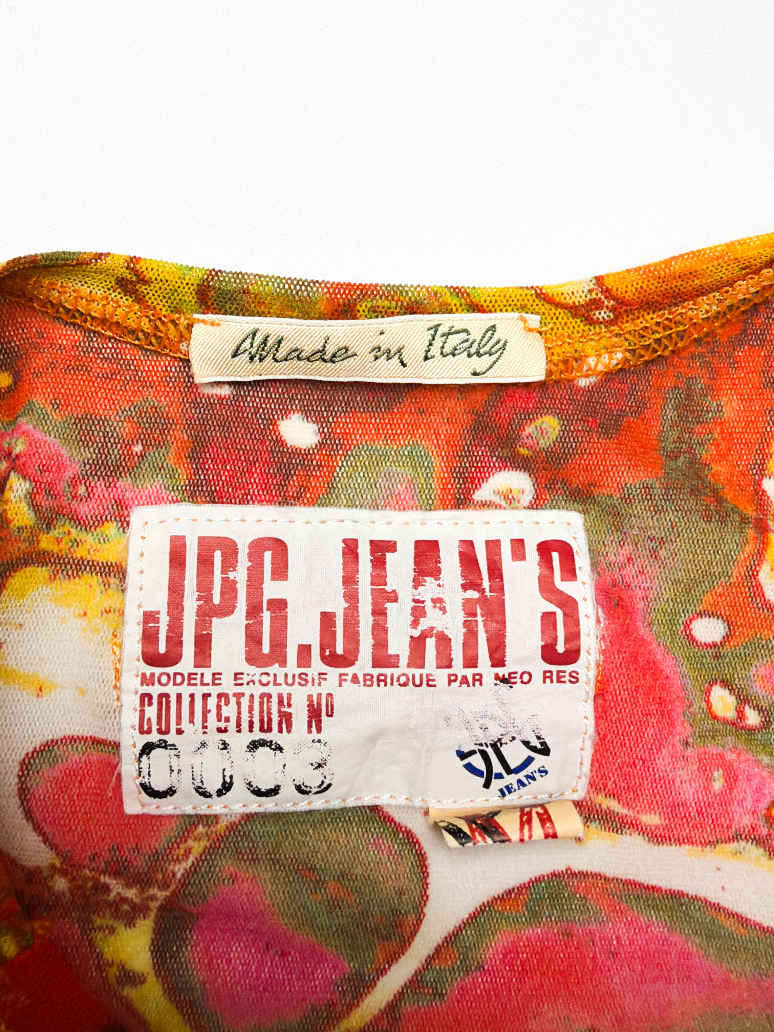Jean Paul Gaultier JPG Jean's 2000s Orange Abstract Print Mesh Tank Top - S/M