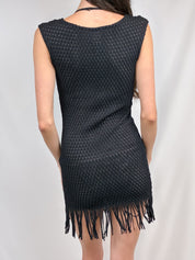 Pain de Sucre 2000s Black Open Weave Fringe Mini Dress - XS/S
