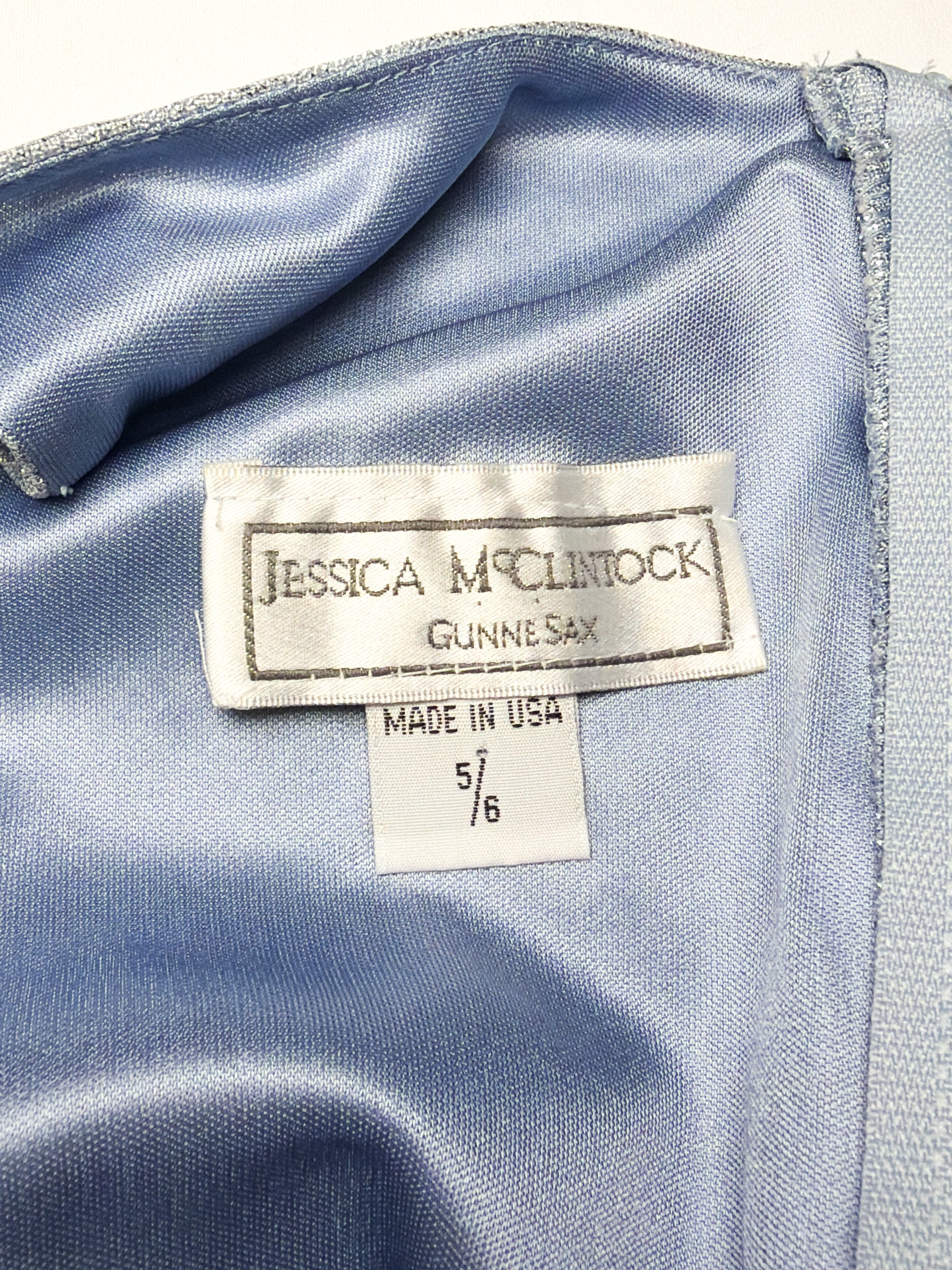 Jessica McClintock Gunne Sax 1990s Powder Blue Metallic Brocade Gown - XS/S