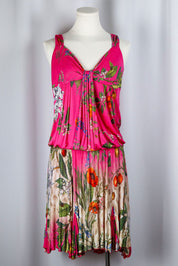 Class Roberto Cavalli 2000s Pink Floral Drop Waist Midi Dress