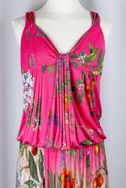 Class Roberto Cavalli 2000s Pink Floral Drop Waist Midi Dress