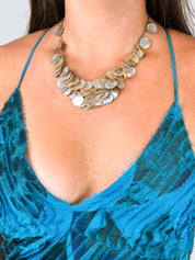 2000s Mother of Pearl Shell Disc Bib Necklace