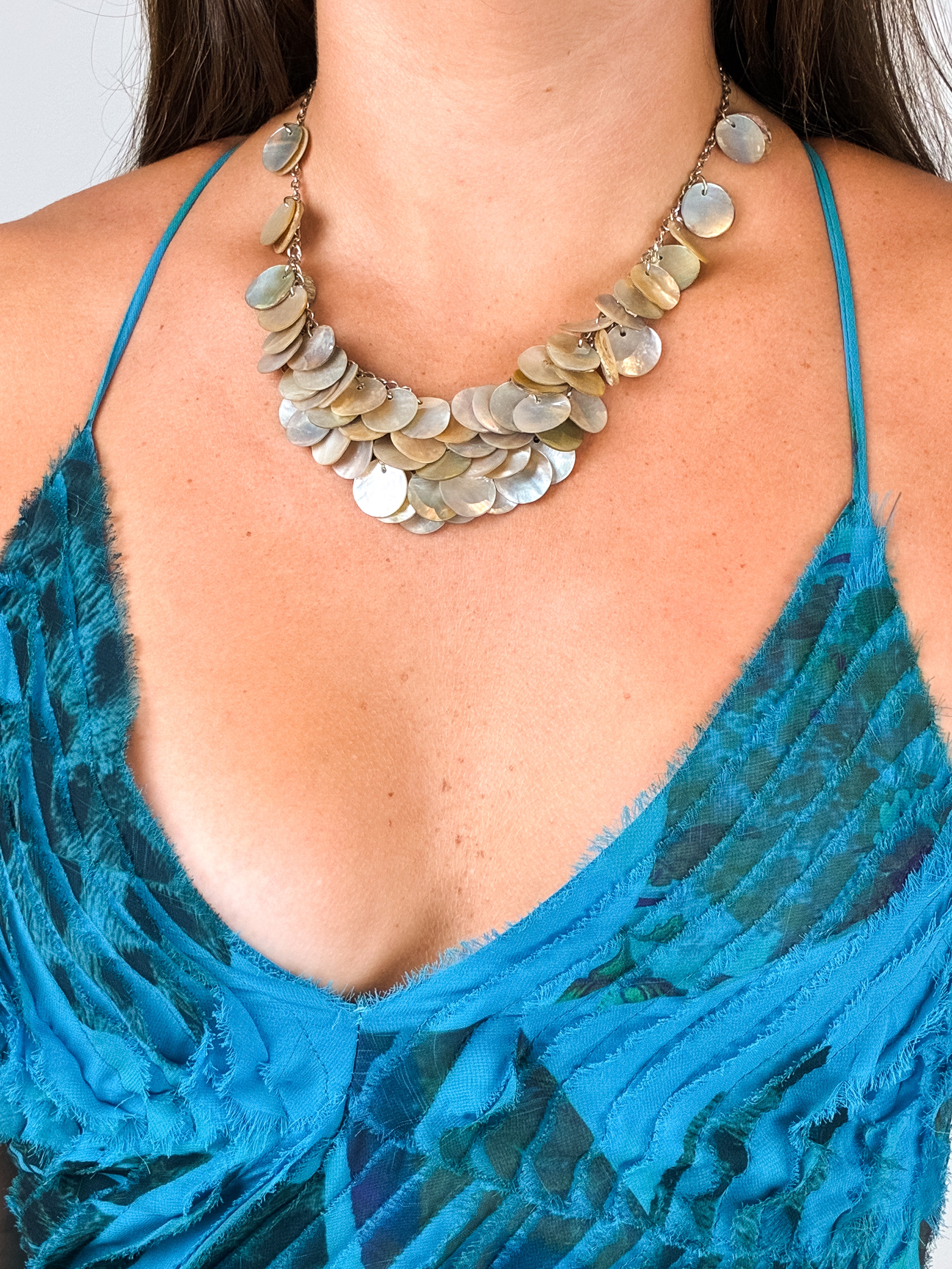 2000s Mother of Pearl Shell Disc Bib Necklace