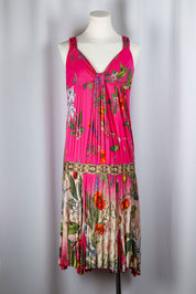 Class Roberto Cavalli 2000s Pink Floral Drop Waist Midi Dress