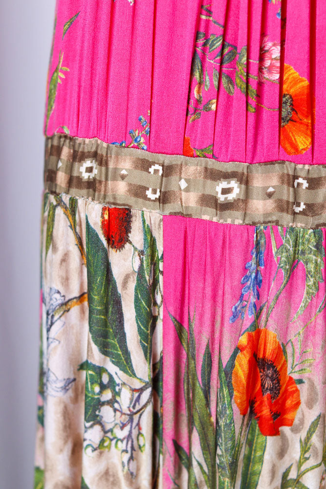 Class Roberto Cavalli 2000s Pink Floral Drop Waist Midi Dress