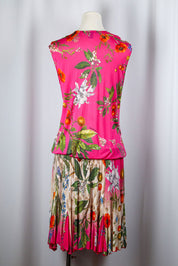 Class Roberto Cavalli 2000s Pink Floral Drop Waist Midi Dress