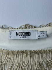 Moschino Jeans 2000s Cream Gold Tiered Fringe Mini Skirt - M