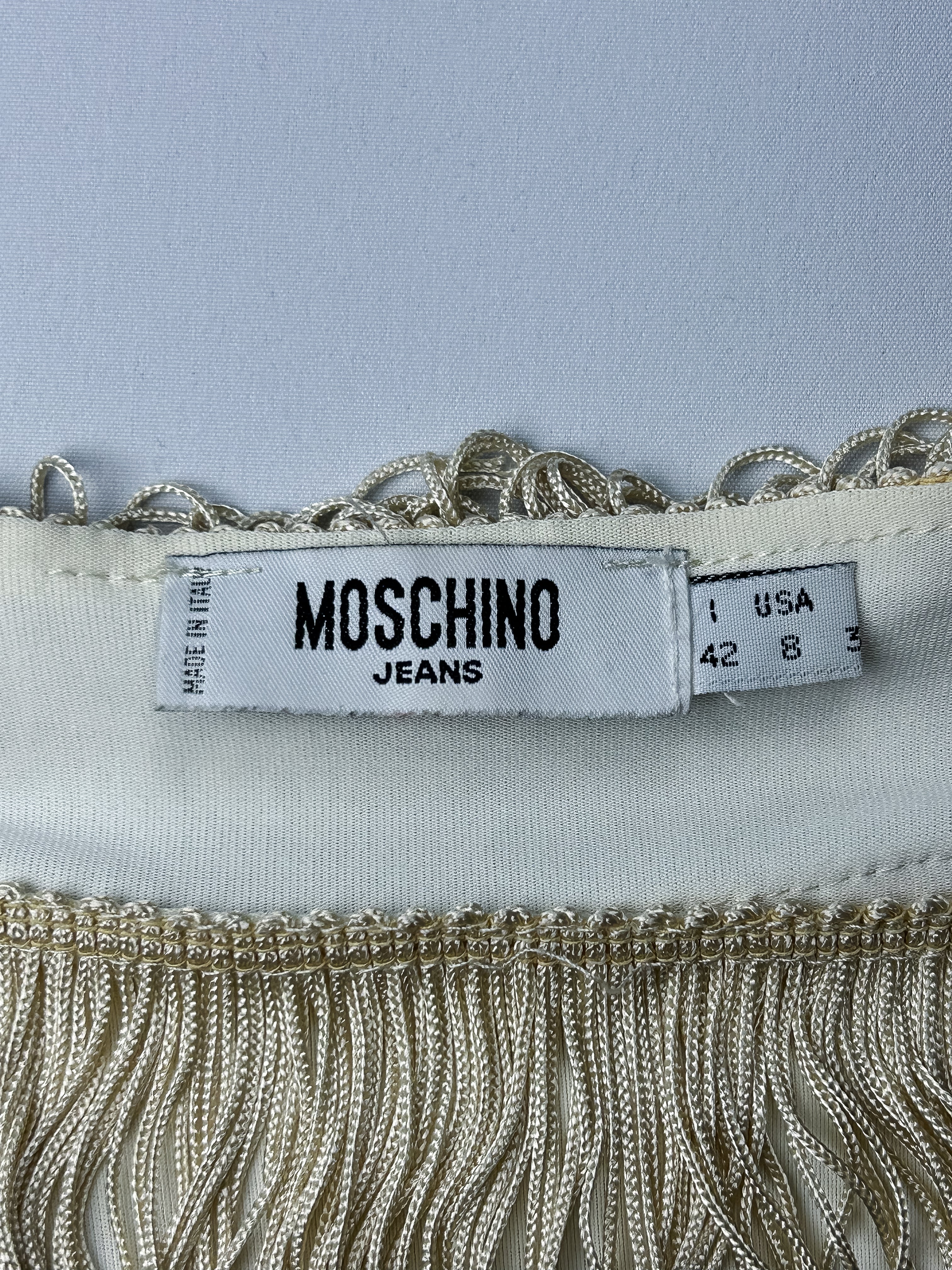 Moschino Jeans 2000s Cream Gold Tiered Fringe Mini Skirt - M
