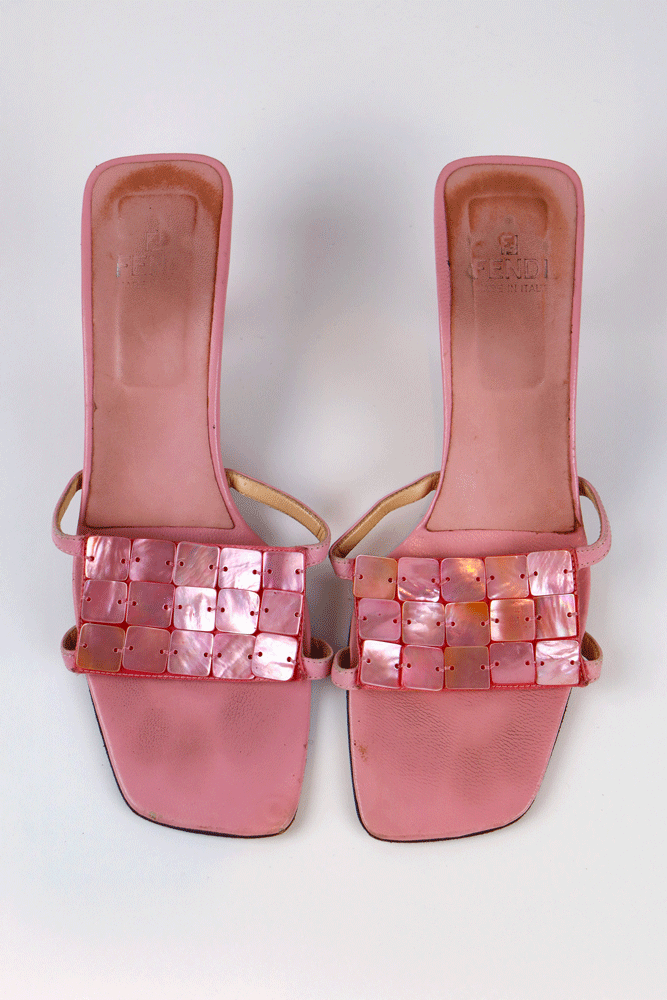 Fendi Pink Mother of Pearl Sandals