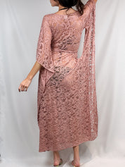 Dusty Rose Crochet Lace Bell Sleeve Maxi Dress - S/M