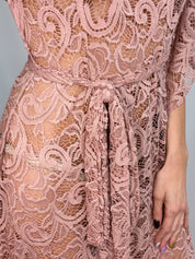 Dusty Rose Crochet Lace Bell Sleeve Maxi Dress - S/M