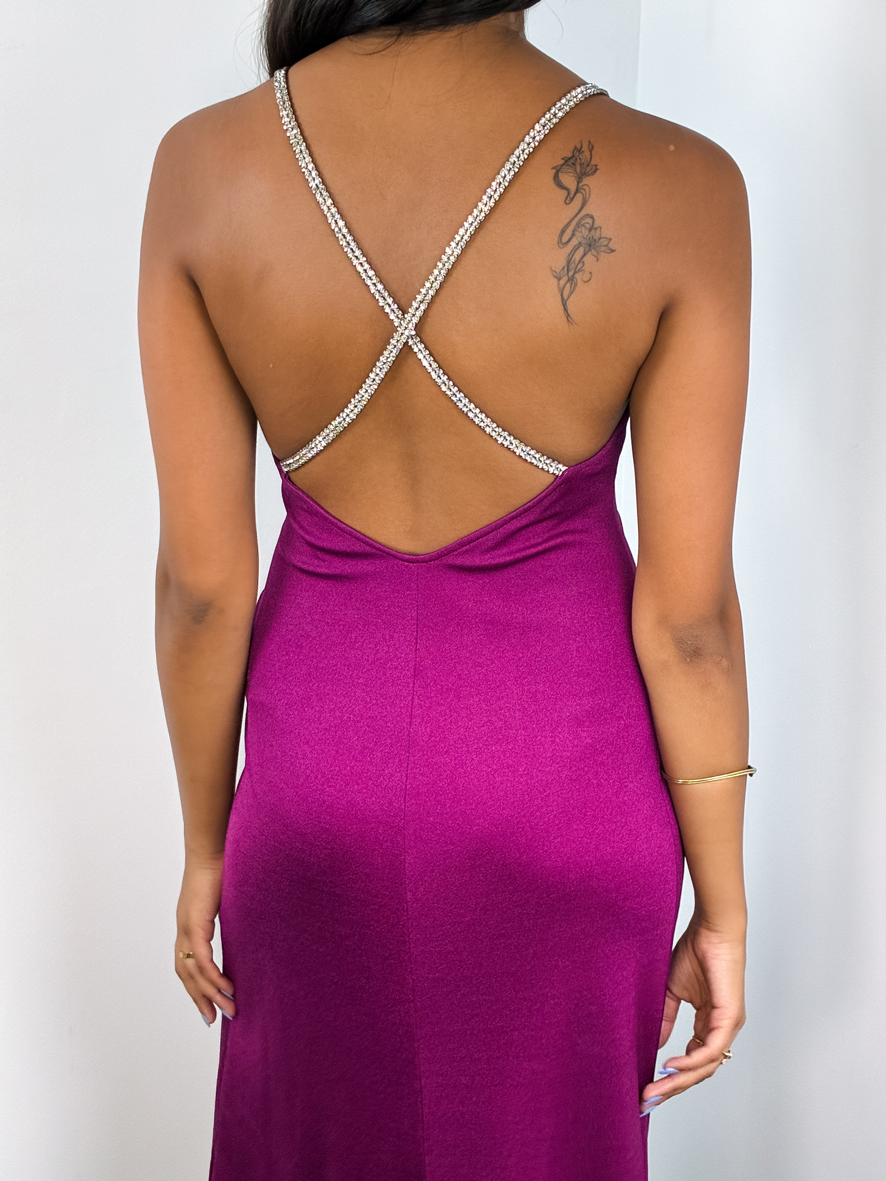 Climax by David Howard 2000s Magenta Rhinestone Strap Slip Dress - XS/S
