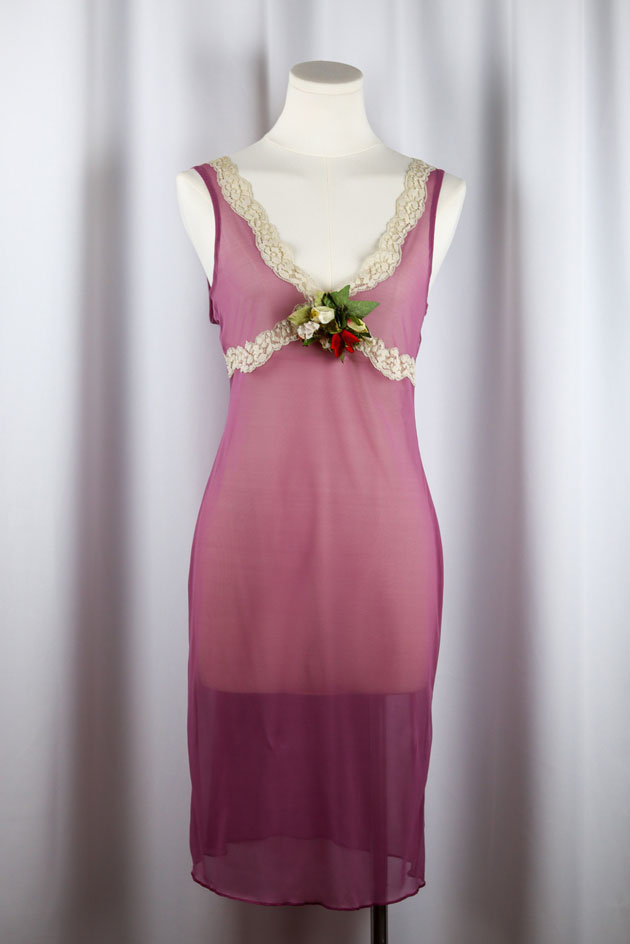 Blumarine 2000s Sheer Pink Slip Dress with Lace & Floral Detail