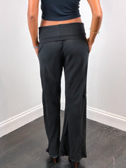 Patrizia Pepe Firenze 2000s Black Silk Fold-Over Waist Wide Leg Trousers - M