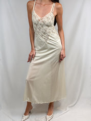 Beau Monde 1950s-1960s Cream Floral Lace Bodice Slip Maxi Dress - S