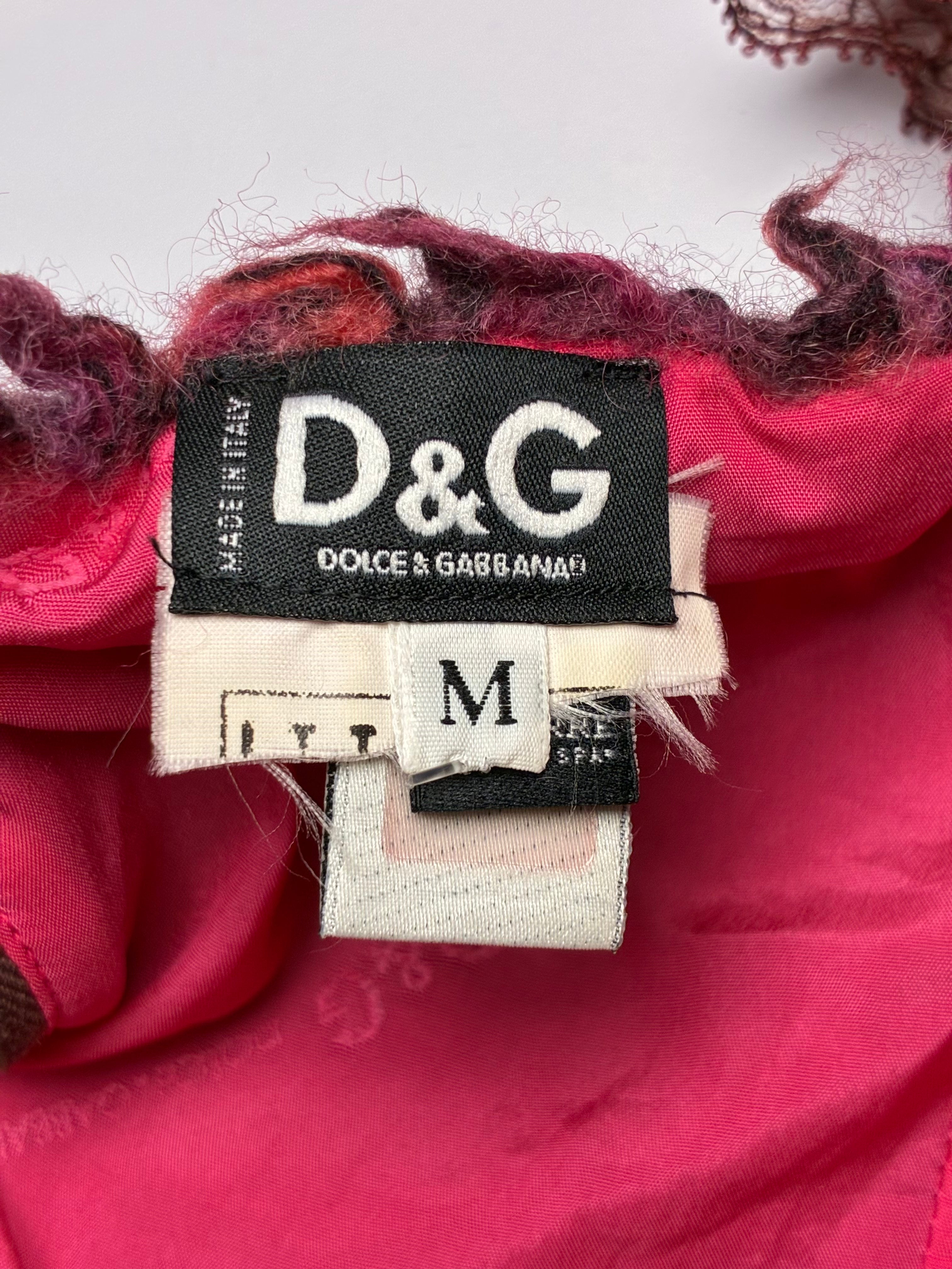 D&G Dolce & Gabbana 2000s Red Tweed Denim Ruffle Bustier & Skirt Set - S/M