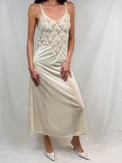Beau Monde 1950s-1960s Cream Floral Lace Bodice Slip Maxi Dress - S