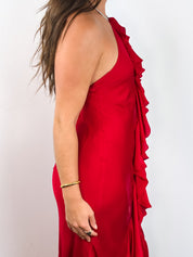 Ralph Lauren 2000s Red Silk Ruffle Halter Gown - XS/S