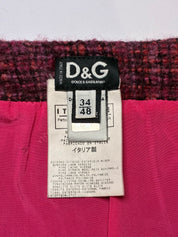 D&G Dolce & Gabbana 2000s Red Tweed Denim Ruffle Bustier & Skirt Set - S/M