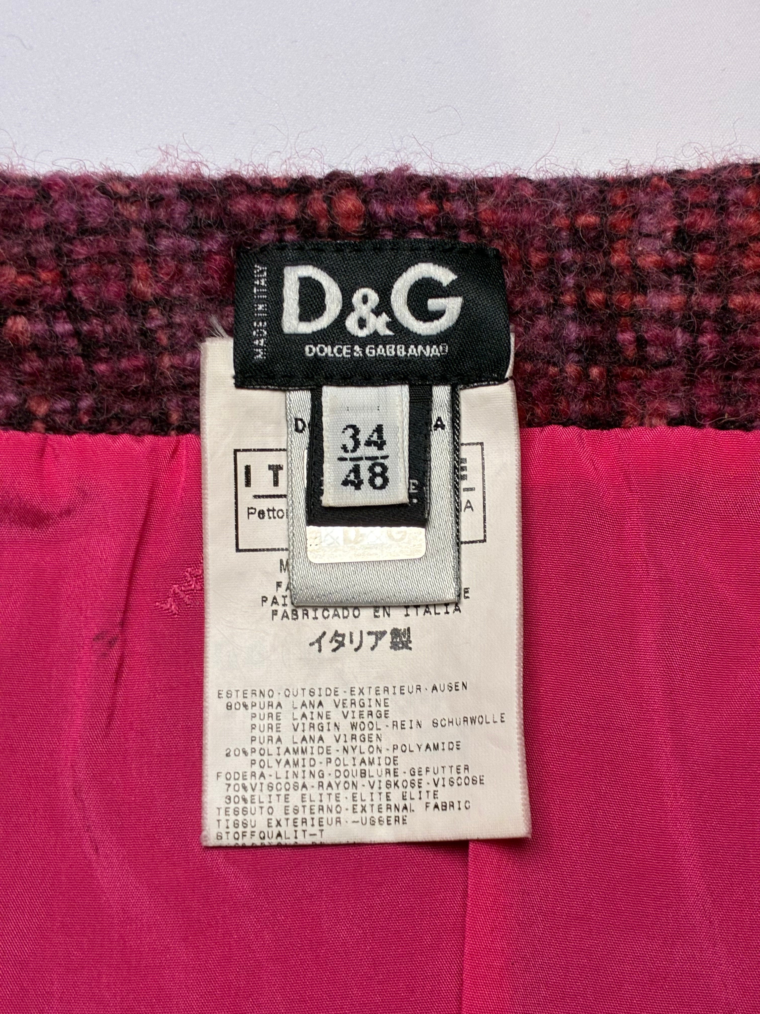 D&G Dolce & Gabbana 2000s Red Tweed Denim Ruffle Bustier & Skirt Set - S/M