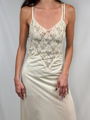 Beau Monde 1950s-1960s Cream Floral Lace Bodice Slip Maxi Dress - S