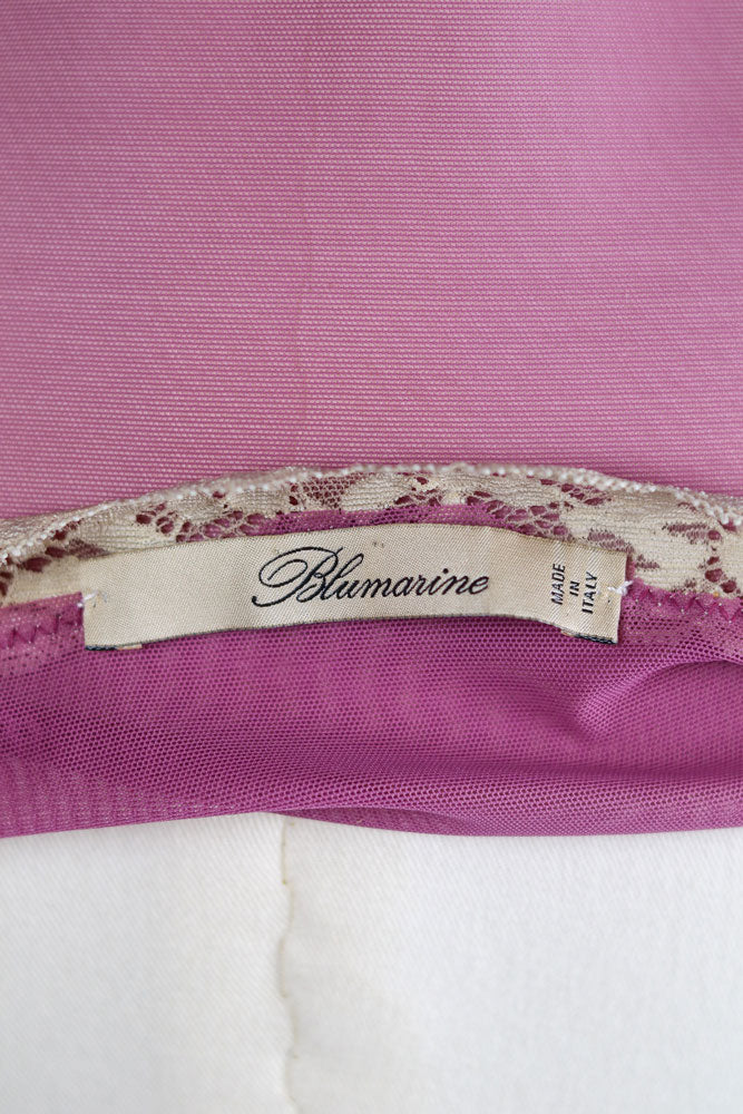 Blumarine 2000s Sheer Pink Slip Dress with Lace & Floral Detail