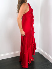 Ralph Lauren 2000s Red Silk Ruffle Halter Gown - XS/S