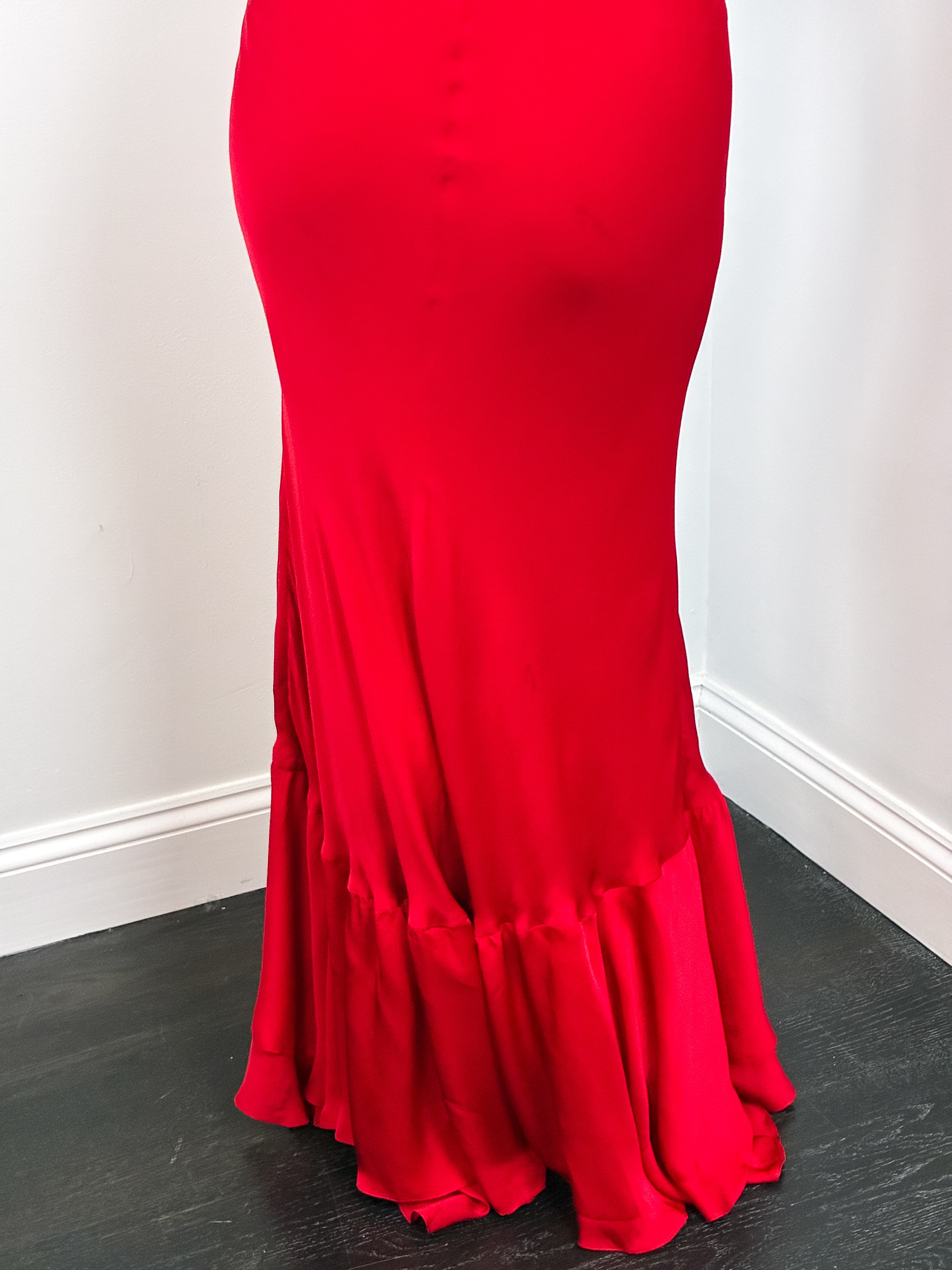 Ralph Lauren 2000s Red Silk Ruffle Halter Gown - XS/S