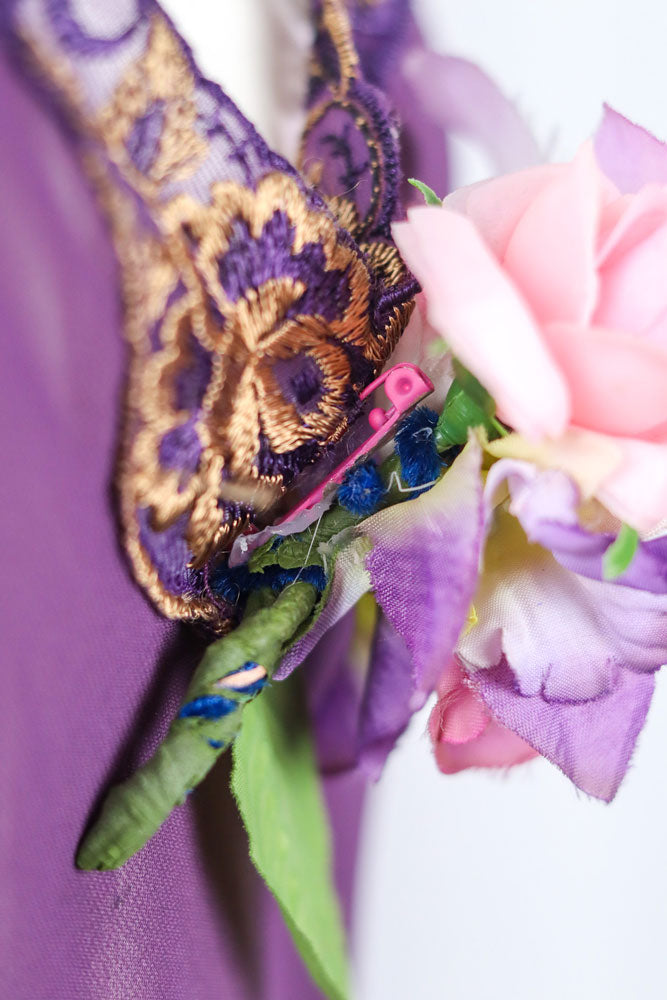 Blumarine 2000s Sheer Plum Lace Slip with Floral Appliqué