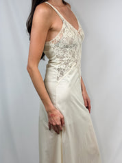 Beau Monde 1950s-1960s Cream Floral Lace Bodice Slip Maxi Dress - S