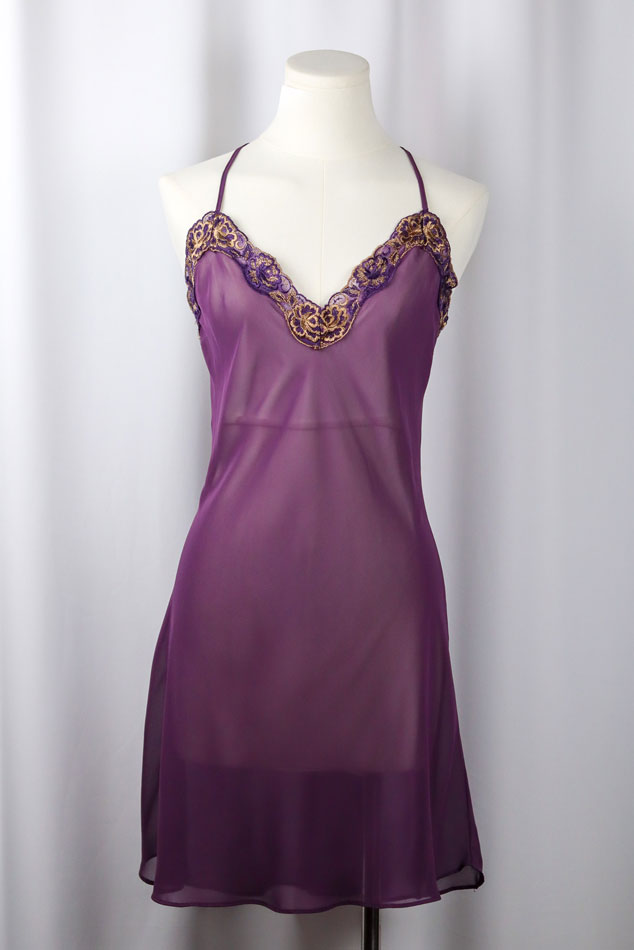 Blumarine 2000s Sheer Plum Lace Slip with Floral Appliqué