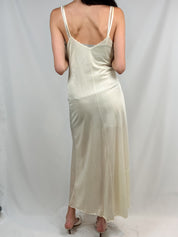Beau Monde 1950s-1960s Cream Floral Lace Bodice Slip Maxi Dress - S
