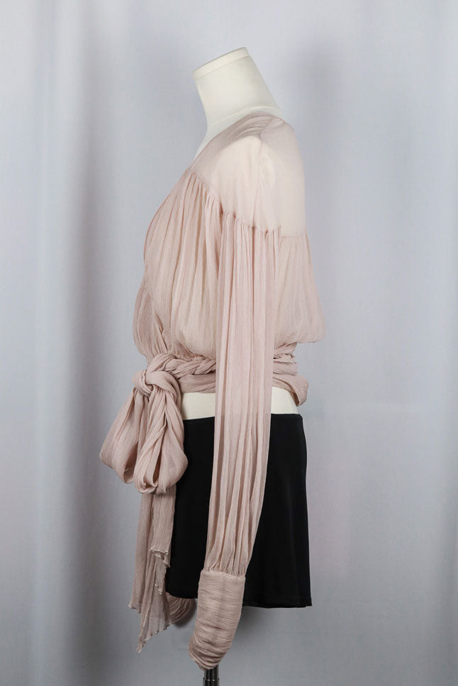 Blumarine Nude Chiffon Wrap Blouse