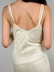 Beau Monde 1950s-1960s Cream Floral Lace Bodice Slip Maxi Dress - S