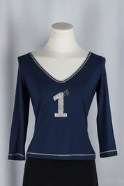 Blumarine 2000s Navy Lace-Up “#1” Long Sleeve Top
