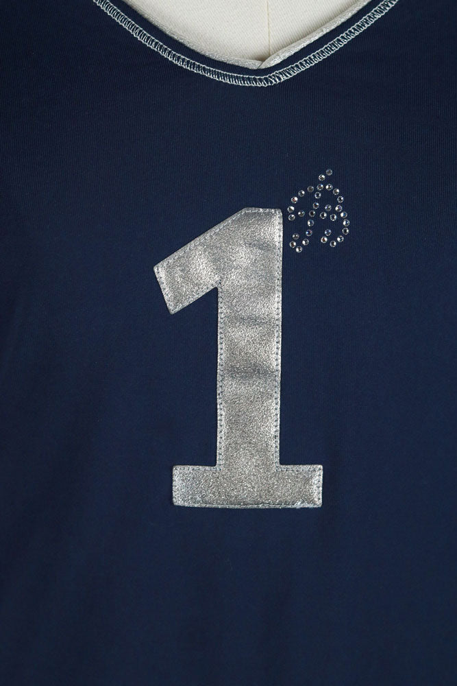 Blumarine 2000s Navy Lace-Up “#1” Long Sleeve Top