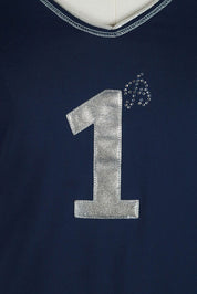 Blumarine 2000s Navy Lace-Up “#1” Long Sleeve Top