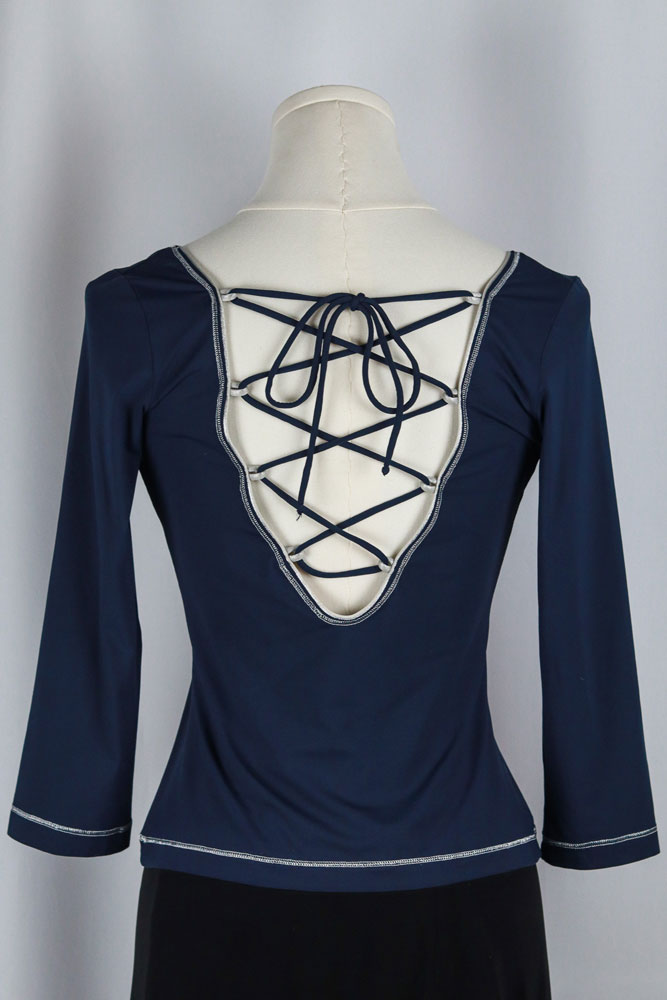 Blumarine 2000s Navy Lace-Up “#1” Long Sleeve Top