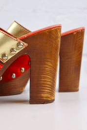 Just Cavalli 2000s Red Suede & Gold Leather Platform Clogs
