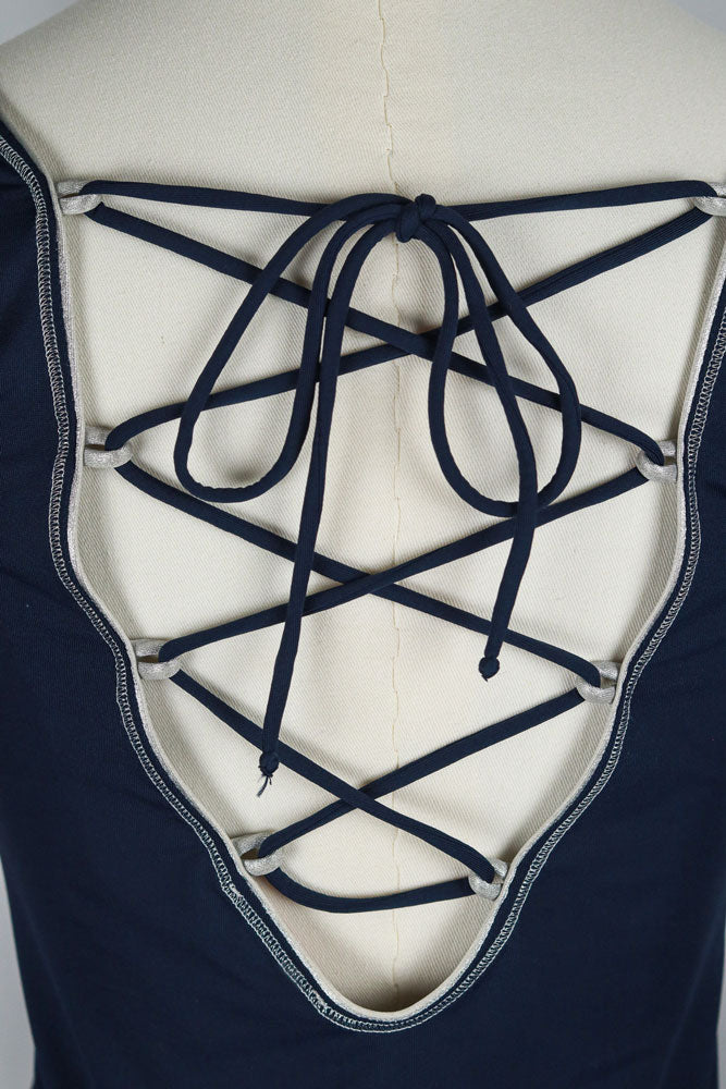 Blumarine 2000s Navy Lace-Up “#1” Long Sleeve Top