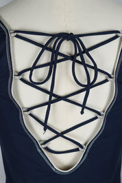 Blumarine 2000s Navy Lace-Up “#1” Long Sleeve Top