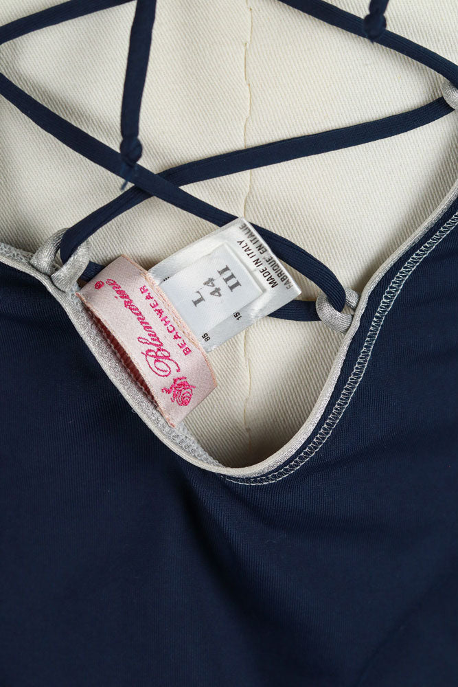 Blumarine 2000s Navy Lace-Up “#1” Long Sleeve Top