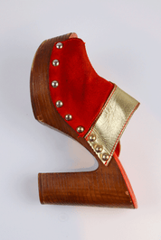 Just Cavalli 2000s Red Suede & Gold Leather Platform Clogs