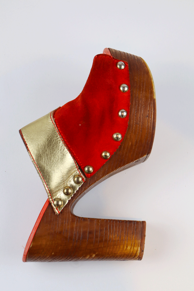 Just Cavalli 2000s Red Suede & Gold Leather Platform Clogs