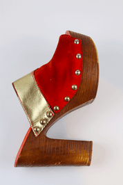 Just Cavalli 2000s Red Suede & Gold Leather Platform Clogs