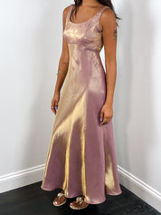 Alex Evenings 1990s Iridescent Pink and Gold Satin Gown - XS/S