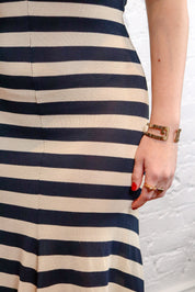 Moschino Couture 1993 Navy & Cream Striped Knit Maxi Dress